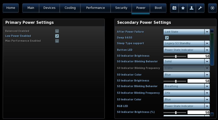 BIOS settings: Primary power settings